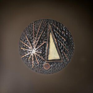 Game Night Vintage Brooch White Enamel Flag Copper Gold Fireworks Etched